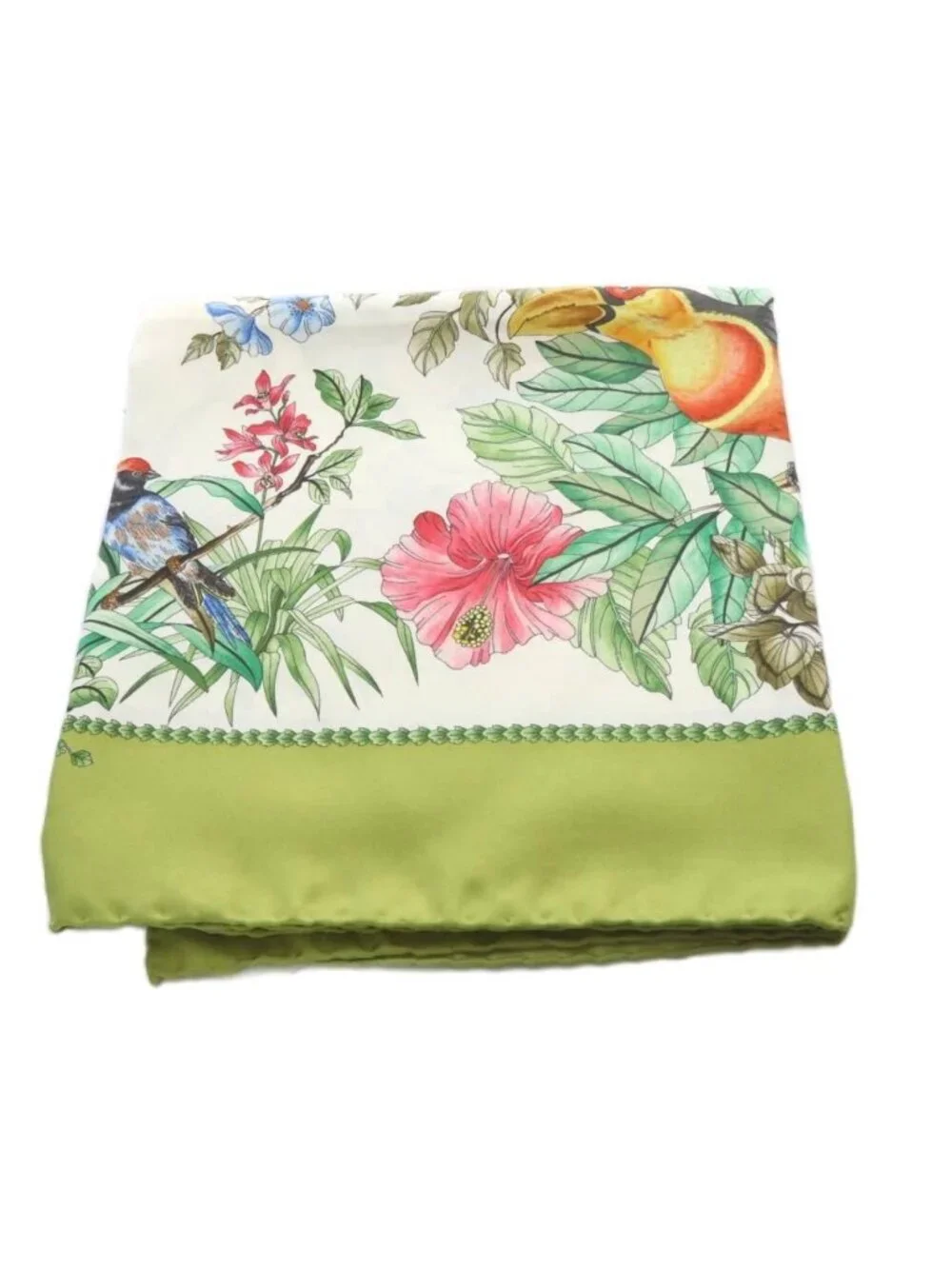 Gucci Scarf Bird All Over Pattern Flower Green White